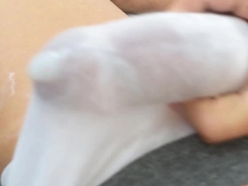 I jerk off and cum helter-skelter my white lingerie on porn gay japan hot